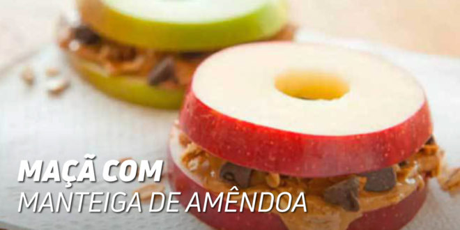 Maçã com Manteiga de Amêndoa e Crumps de Chocolate