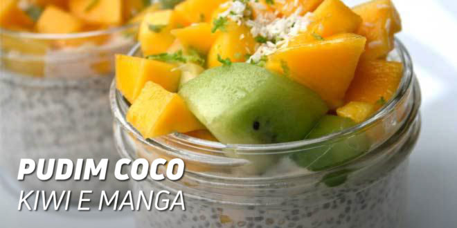 Pudim de Coco com Kiwi e Manga