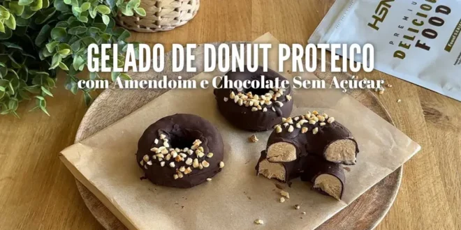Gelado de Donut Proteico com Amendoim e Chocolate Sem Açúcar Gelado de Donut Proteico com Amendoim e Chocolate Sem Açúcar