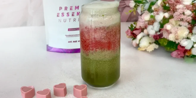 Matcha Latte com Framboesa e Colagénio para o Dia de São Valentim