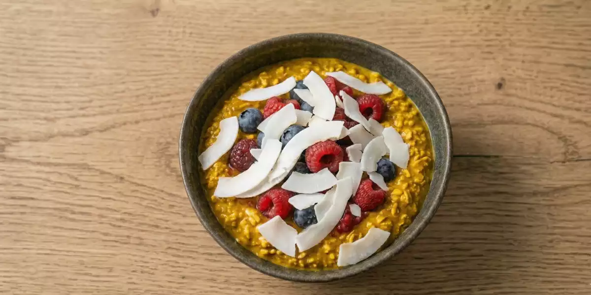 Overnight Oats Especiadas com Frutos Vermelhos e Chips de Coco