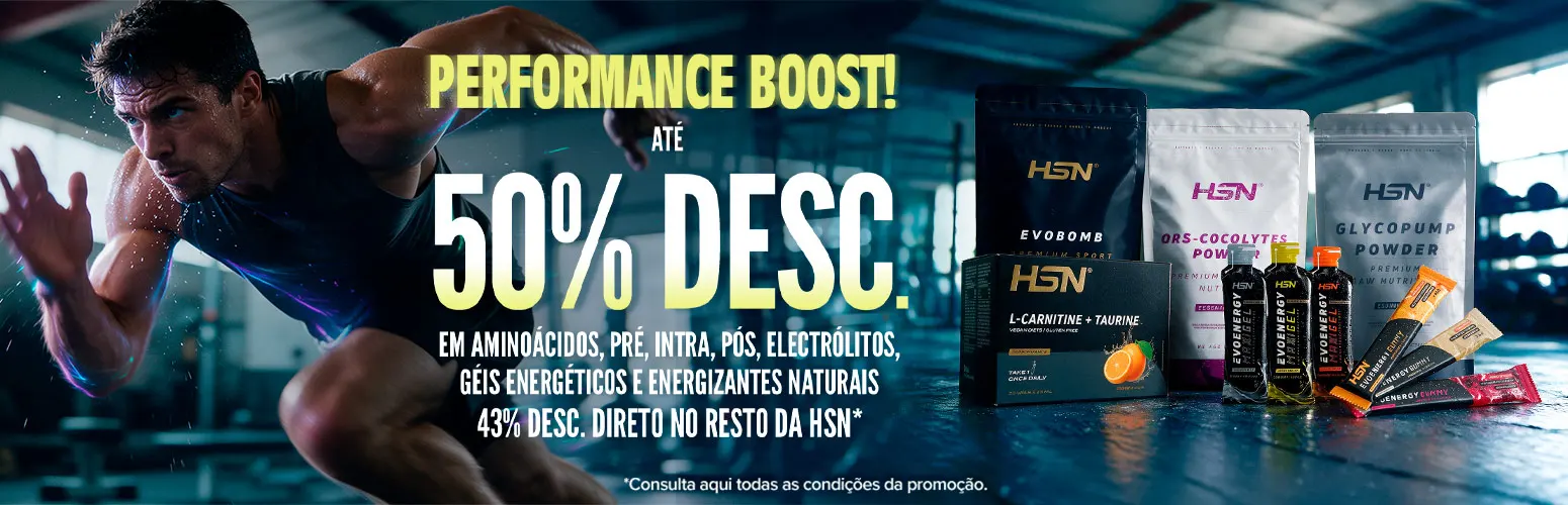 At&eacute; 50% Desc. em Amino&aacute;cidos, Pr&eacute;, Intra, P&oacute;s, Electr&oacute;litos, G&eacute;is Energ&eacute;ticos e Energizantes Naturais