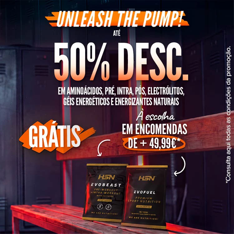 At&eacute; 50% Desc. em Amino&aacute;cidos, Pr&eacute;, Intra, P&oacute;s, Electr&oacute;litos, G&eacute;is energ&eacute;ticos e Energizantes Naturais