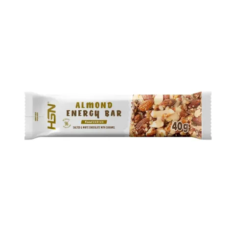 ALMOND ENERGY BAR 40g AM&Ecirc;NDOA SALGADA COM CHOCOLATE BRANCO E CARAMELO