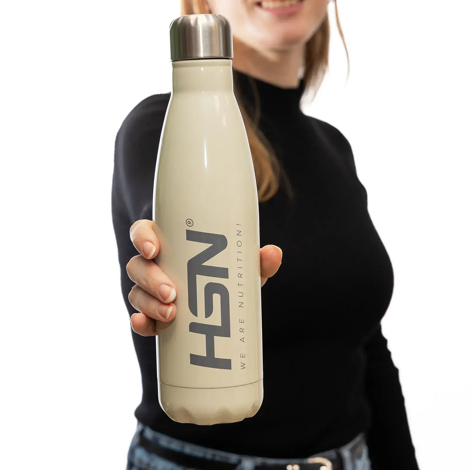 GARRAFA HSN WE ARE NUTRITION! AÇO INOXIDÁVEL 550ml CREME
